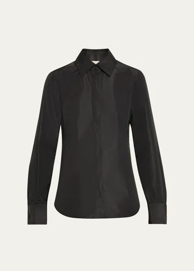 Lafayette 148 Button-down Recycled Taffeta Blouse In Black