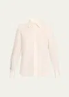 Lafayette 148 Button-down Recycled Taffeta Blouse In Cloud
