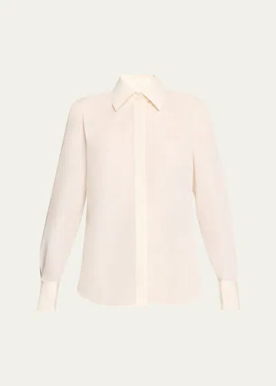 Lafayette 148 Button-down Recycled Taffeta Blouse In Cloud
