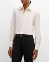 Lafayette 148 Button-down Recycled Taffeta Blouse In Cloud In White