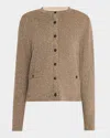 Lafayette 148 Button-down Shimmer Knit Cardigan In Smoked Taupe Metallic