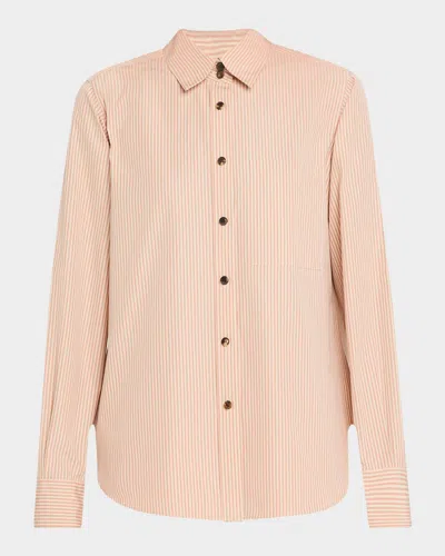 Lafayette 148 Button-down Striped Cotton Shirt In Blush Peach Multi