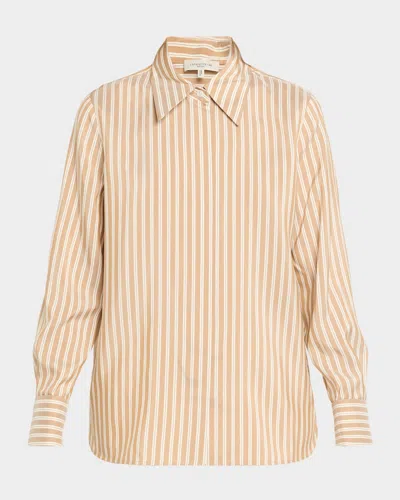 Lafayette 148 Button-down Striped Silk Blouse In Brown