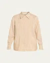 Lafayette 148 Button-down Striped Silk Blouse In Brown