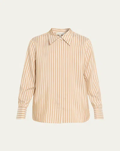 Lafayette 148 Button-down Striped Silk Blouse In Brown
