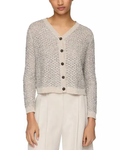 Lafayette 148 Button Front Foil Cardigan In Smoked Taupe Multi In Neutral