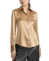 Lafayette 148 Plus-size Silk Charmeuse Button Front Slim Blouse In Camel