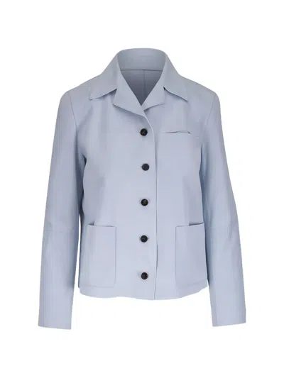 Lafayette 148 Button Suede Jacket In Blue