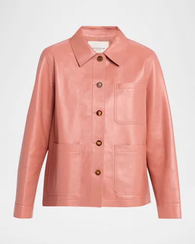 Lafayette 148 Button-down Nappa Leather Jacket In Pink