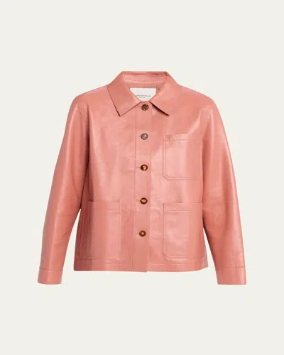 Lafayette 148 Button-down Nappa Leather Jacket In Pink