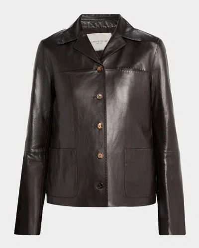 Lafayette 148 Button-down Nappa Leather Jacket In Burgundy