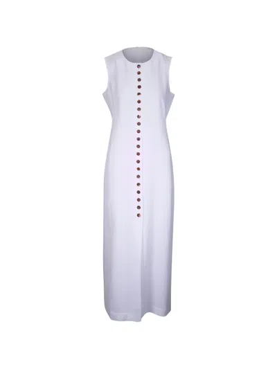 Lafayette 148 Button-up Sleeveless Maxi Dress In White