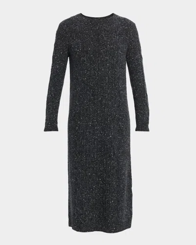 Lafayette 148 Cable-knit Cashmere Donegal Midi Sweater Dress In Black