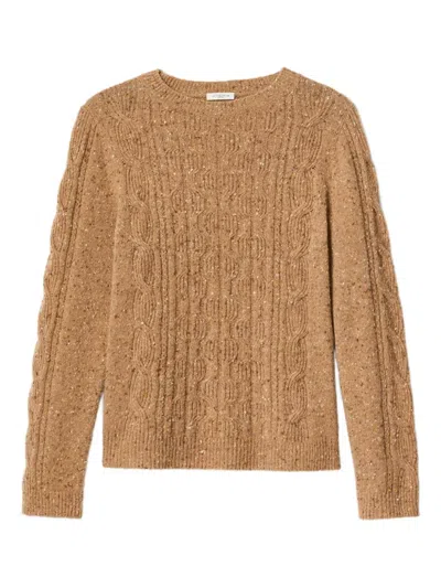 Lafayette 148 Cable-knit Crew-neck Sweater In Brown