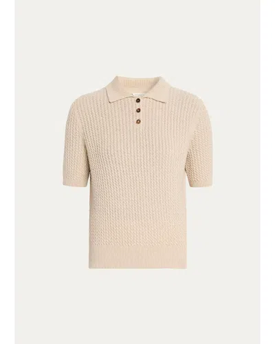 Lafayette 148 Cable-knit Cashmere Polo Sweater In Taupe Melange