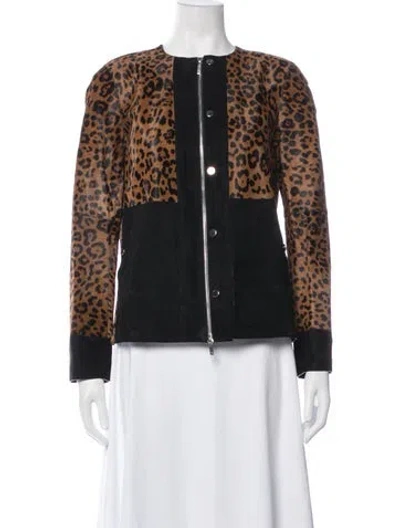 Pre-owned Lafayette 148 Calf Hair Animal Print Jacket In Black