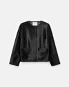 Lafayette 148 New York Collarless Patch Pocket Genuine Calf Hair Jacket In Black