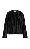 Lafayette 148 Calf Hair Patch-pocket Collarless Jacket In Black