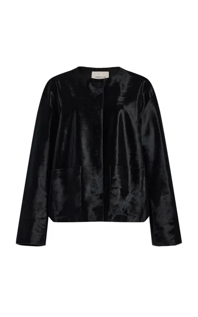 Lafayette 148 Calf Hair Patch-pocket Collarless Jacket In Black