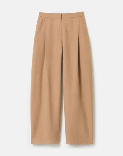 Lafayette 148 Camel Hair Cooper Pleated Barrel Leg Ankle Pant In Brown