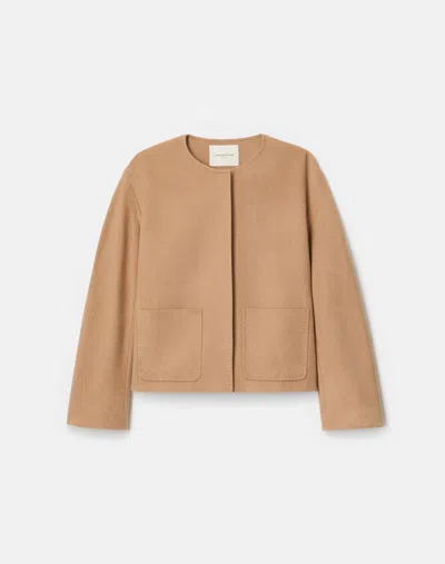 Lafayette 148 New York Patch Pocket Collarless Camel Hair Jacket In Brown