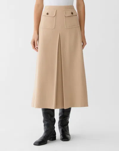 Lafayette 148 Camel Hair Pleated A-line Midi Skirt In Brown