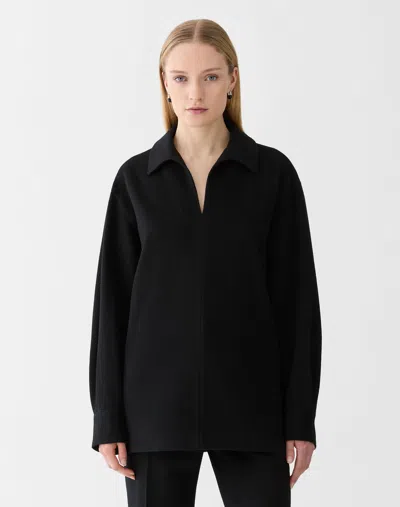 Lafayette 148 Camel Hair Popover Long Sleeve Blouse In Black