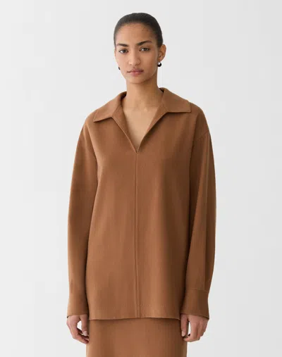 Lafayette 148 Camel Hair Popover Long Sleeve Blouse In Vicuna