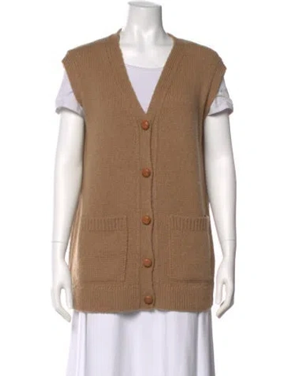 Pre-owned Lafayette 148 Camel Hair V-neck Sweater In Neutral
