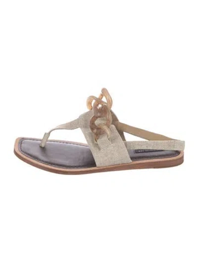 Pre-owned Lafayette 148 Canvas Slingback Sandals In Neutral