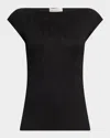 Lafayette 148 Cap-sleeve Embroidered Plisse Blouse In Black