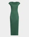 Lafayette 148 Cap-sleeve Embroidered Plisse Maxi Dress In Green