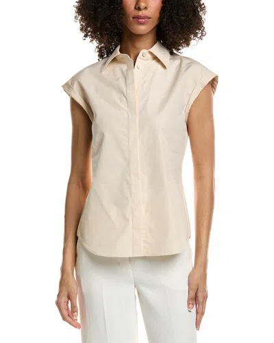 Lafayette 148 New York Cap Sleeve Fitted Shirt In Metallic