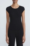 Lafayette 148 Cap Sleeve Rib Knit Top In Black