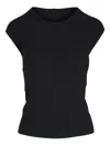 Lafayette 148 Cap Sleeve Rib Knit Top In 黑色