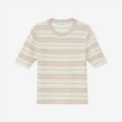 Lafayette 148 Cashmere And Fine Spun Voiule Stripe Sweater In Dune In Multi