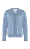 Lafayette 148 Cashmere And Silk Chiffon Trim Cardigan In Blue