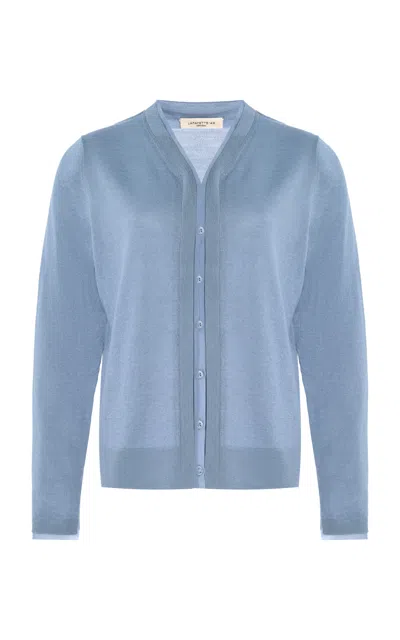 Lafayette 148 Cashmere And Silk Chiffon Trim Cardigan In Blue