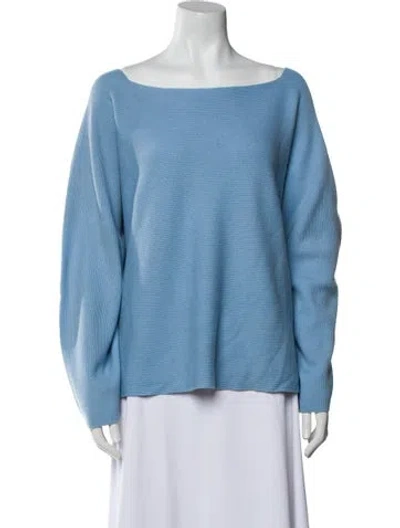 Pre-owned Lafayette 148 Cashmere Bateau Neckline Sweater In Blue