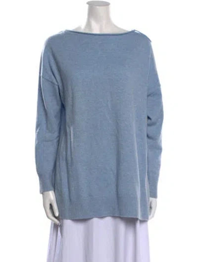 Pre-owned Lafayette 148 Cashmere Bateau Neckline Sweater In Blue
