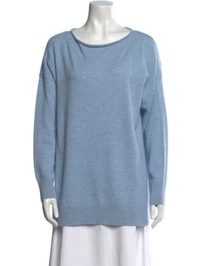 Pre-owned Lafayette 148 Cashmere Bateau Neckline Sweater In Blue