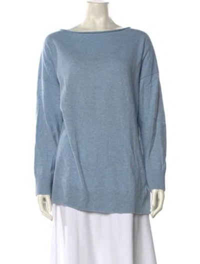 Pre-owned Lafayette 148 Cashmere Bateau Neckline Sweater In Blue