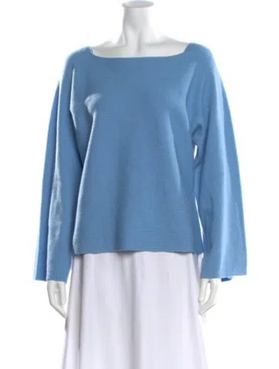 Pre-owned Lafayette 148 Cashmere Bateau Neckline Sweater In Blue