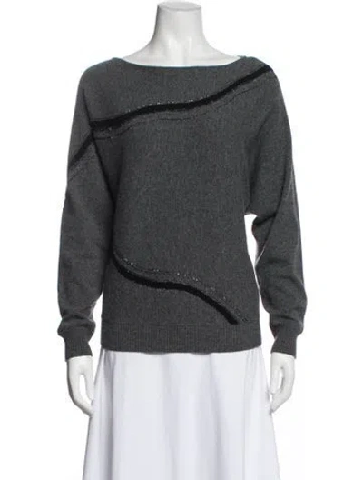 Pre-owned Lafayette 148 Cashmere Bateau Neckline Sweater In Gray