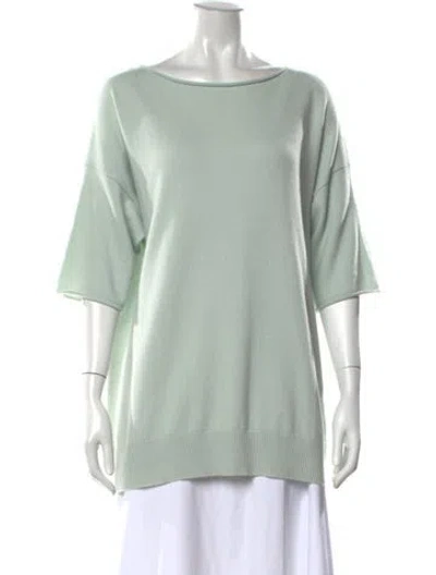 Pre-owned Lafayette 148 Cashmere Bateau Neckline Sweater In Green