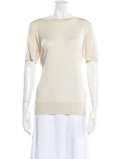 Pre-owned Lafayette 148 Cashmere Bateau Neckline Sweater W/ Tags In White