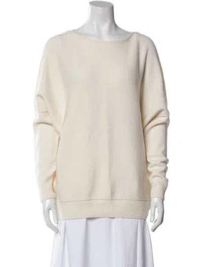 Pre-owned Lafayette 148 Cashmere Bateau Neckline Sweater In White