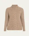 Lafayette 148 Cashmere Cable-knit Turtleneck Sweater In Hickory Melange