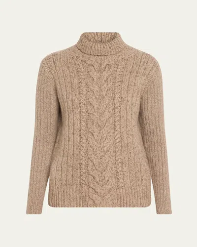 Lafayette 148 Cashmere Cable-knit Turtleneck Sweater In Hickory Melange