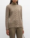 Lafayette 148 Cashmere Cable-knit Turtleneck Sweater In Hickory Melange